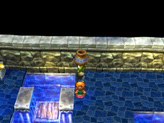 海底都市の仕掛け。壺を投げて対岸のボタンを押す。